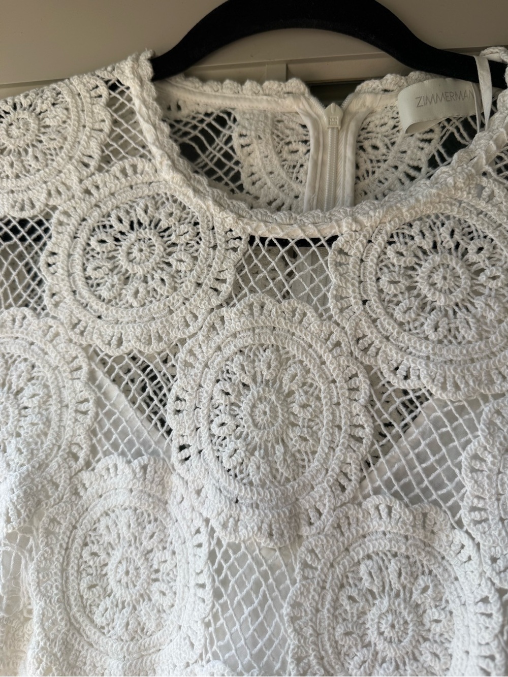 Zimmermann White Crochet Lace Long-Sleeve Mini Dress - Picture 3 of 4